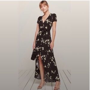 Reformation Maria Maxi Black Dress Wrap Contessa Pattern Size S